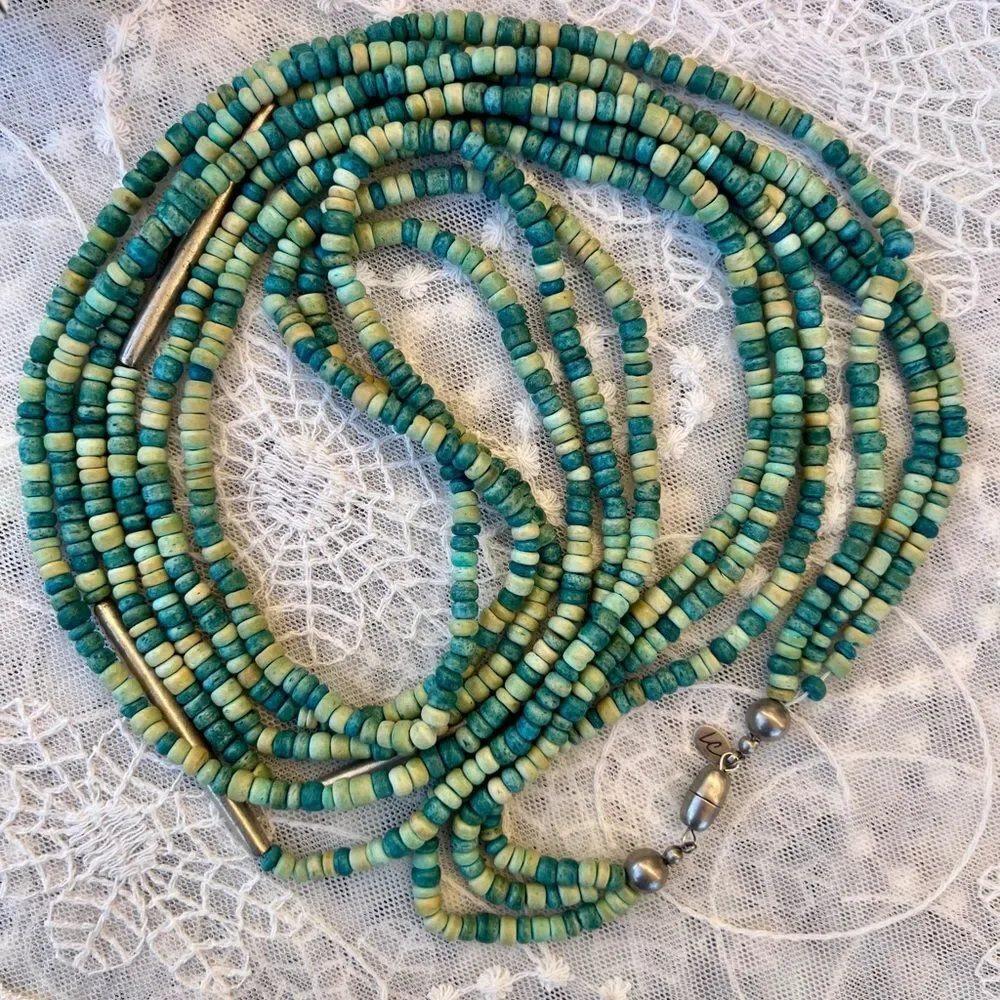 Vintage Liz Claiborne Turquoise Heshi Multi-strand Beaded Necklace 44.5”